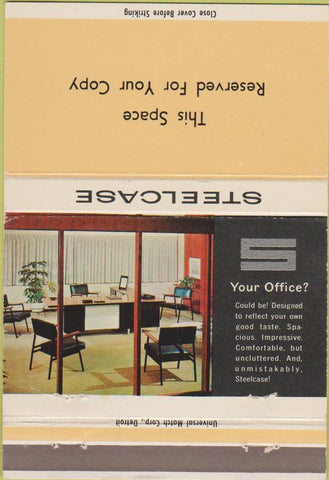 Matchbook Cover - Steelcase office furniture BLANK yellow 40 Strike