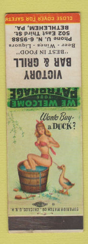 Matchbook Cover - Victory Bar Grill Bethlehem PA pinup