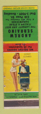 Matchbook Cover - Andrew Serraino Italian Restaurant Reading PA pinup WORN