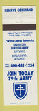 Matchbook Cover - Reserve Command 79th Army Williamsport PA