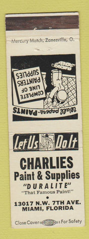 Matchbook Cover - Charlies Paint Supply Miami FL WHITE