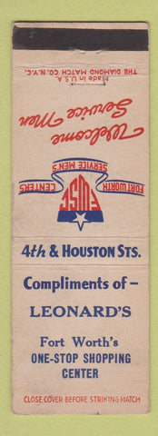 Matchbook Cover - Leonard's Store Fort Worth TX Service Men's Center military