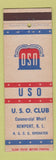 Matchbook Cover - USO Club Newport RI