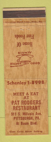 Matchbook Cover - Pat Rodgers Restaurant Pittsburgh PA