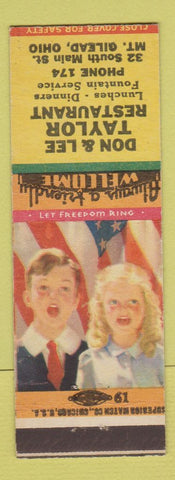 Matchbook Cover - Don and Lee Taylor Restaurant Mount Gilead OH
