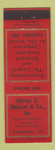 Matchbook Cover - Shriley Moisant Insurance Kankakee IL