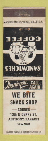 Matchbook Cover - We Bite Snack Shop Harrisburg? PA? WEAR WHITE