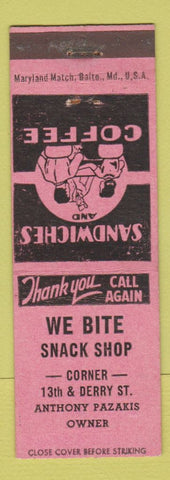 Matchbook Cover - We Bite Snack Shop Harrisburg? PA? PINK