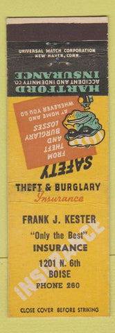 Matchbook Cover - Frank Kester Insurance Boise ID