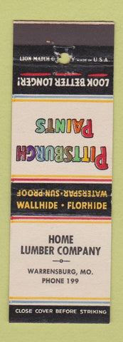 Matchbook Cover - Pittsburgh Paints Home Lumber Warrensburg MO