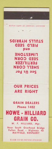 Matchbook Cover - Howe Hilliard Grain Mayfield KY seed fertilizer