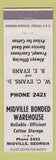 Matchbook Cover - Midville Bonded Warehouse Midville GA