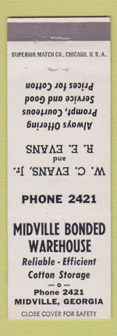 Matchbook Cover - Midville Bonded Warehouse Midville GA