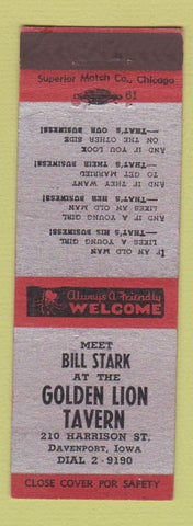 Matchbook Cover - Golden Lion Tavern Davenport IA