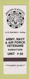Matchbook Cover - Army Navy Air Force Veterans Saskatoon SK