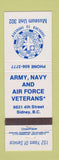 Matchbook Cover - Army Navy Air Force Veterans Sidney BC