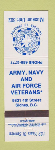 Matchbook Cover - Army Navy Air Force Veterans Sidney BC