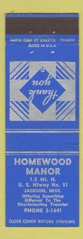 Matchbook Cover - Homewood Manor Jackson MS