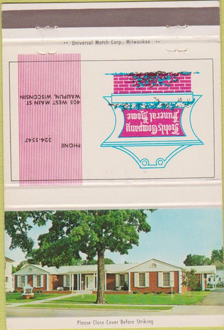 Matchbook Cover - Kohls Co Funeral Home Waupun WI 40 Strike