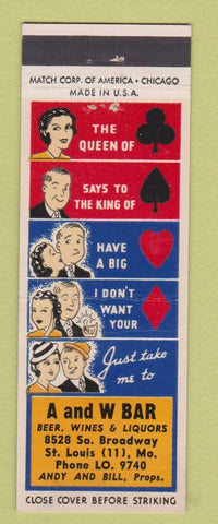 Matchbook Cover - A and W Bar St Louis MO