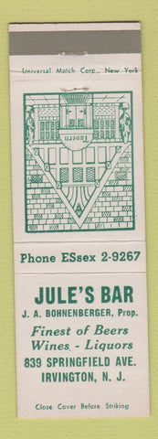 Matchbook Cover - Jule's Bar Irvington NJ