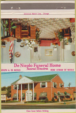Matchbook Cover - De Nicolo Funeral Home Chicago IL 40 Strike