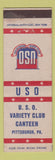 Matchbook Cover - USO Variety Club Canteen Pittsburgh PA