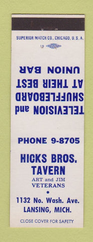 Matchbook Cover - Hicks Bros Tavern Lansing MI
