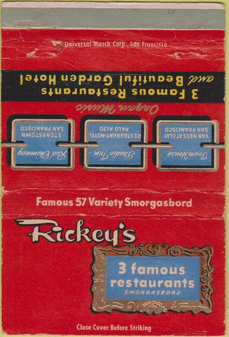 Matchbook Cover - Ricky's Restaurants Palo Alto San Francisco CA 40 Strike
