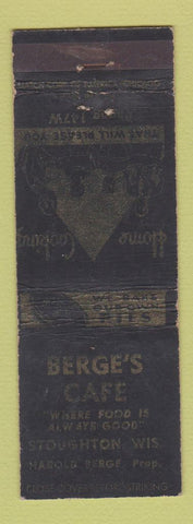 Matchbook Cover - Berge's Cafe Stoughton WI WEAR