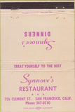 Matchbook Cover - Synnove's Restaurant San Francisco CA  40 Strike