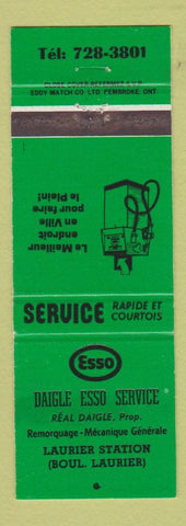 Matchbook Cover - Esso oil gas Daigle Laurier Station QC