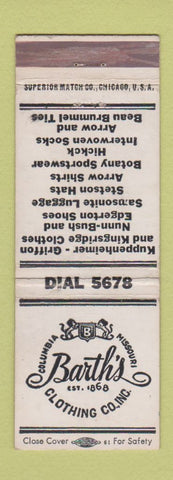 Matchbook Cover - Barth's Clothing Company Columbia MO