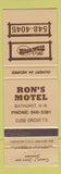 Matchbook Cover - Ron's Motel Steak House Bathurst NB