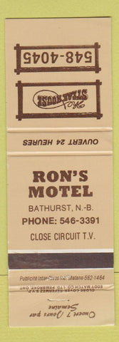 Matchbook Cover - Ron's Motel Steak House Bathurst NB
