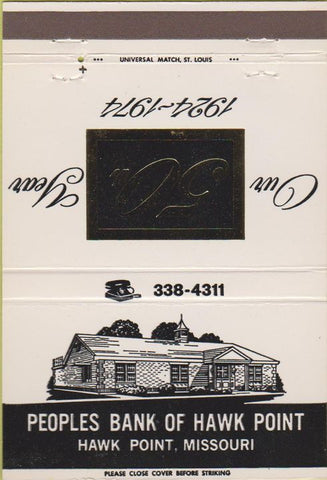 Matchbook Cover - Peoples Bank of Hawk Point MO 40 Strike