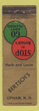 Matchbook Cover - Bertsch's Upham ND restaurant WEAR