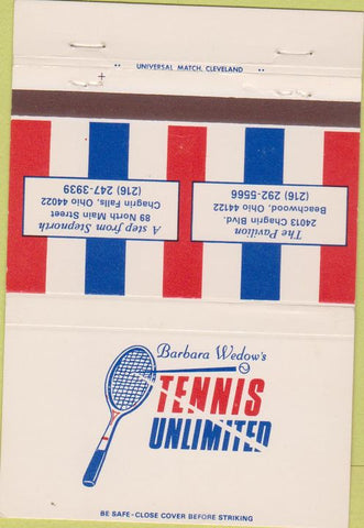 Matchbook Cover - Tennis Unlimited Chagrin Falls OH Beachwood 40 Strike