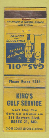 Matchbook Cover - King's Gulf oil gas Essex MD WORN