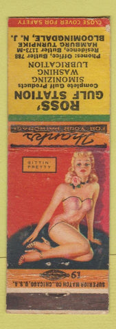 Matchbook Cover - Ross' Gulf oil gas Bloomingdale NJ pinup WEAR