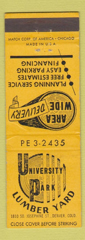 Matchbook Cover - University Park Lumber Yard Denver Colorado
