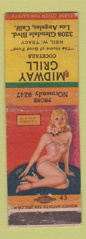 Matchbook Cover - Midway Grill Los Angeles CA pinup WORN
