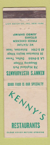 Matchbook Cover - Kenny's Restaurants Dallas Richardson TX