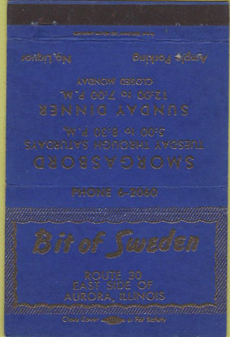 Matchbook Cover - Bit of Sweden Aurora IL 40 Strike