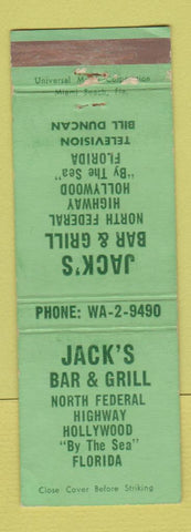Matchbook Cover - Jack's Bar & Grill Hollywood FL WEAR