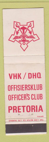 Matchbook Cover - Pretoria VHK DHQ Officer's Club South Africa Military