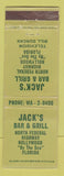 Matchbook Cover - Jack's Bar and Grill Hollywood by the Sea FL WEAR