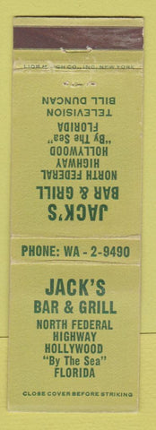 Matchbook Cover - Jack's Bar and Grill Hollywood by the Sea FL WEAR