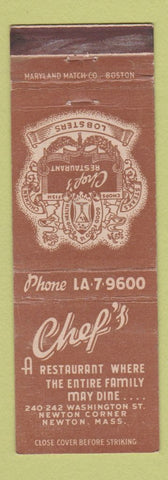Matchbook Cover - Chef's Restaurant NEWton MA WEAR