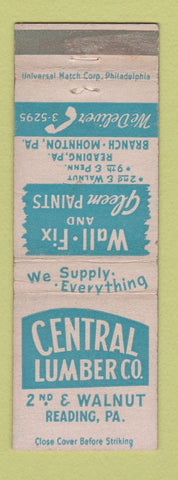 Matchbook Cover - Central Lumber Reading PA WEAR